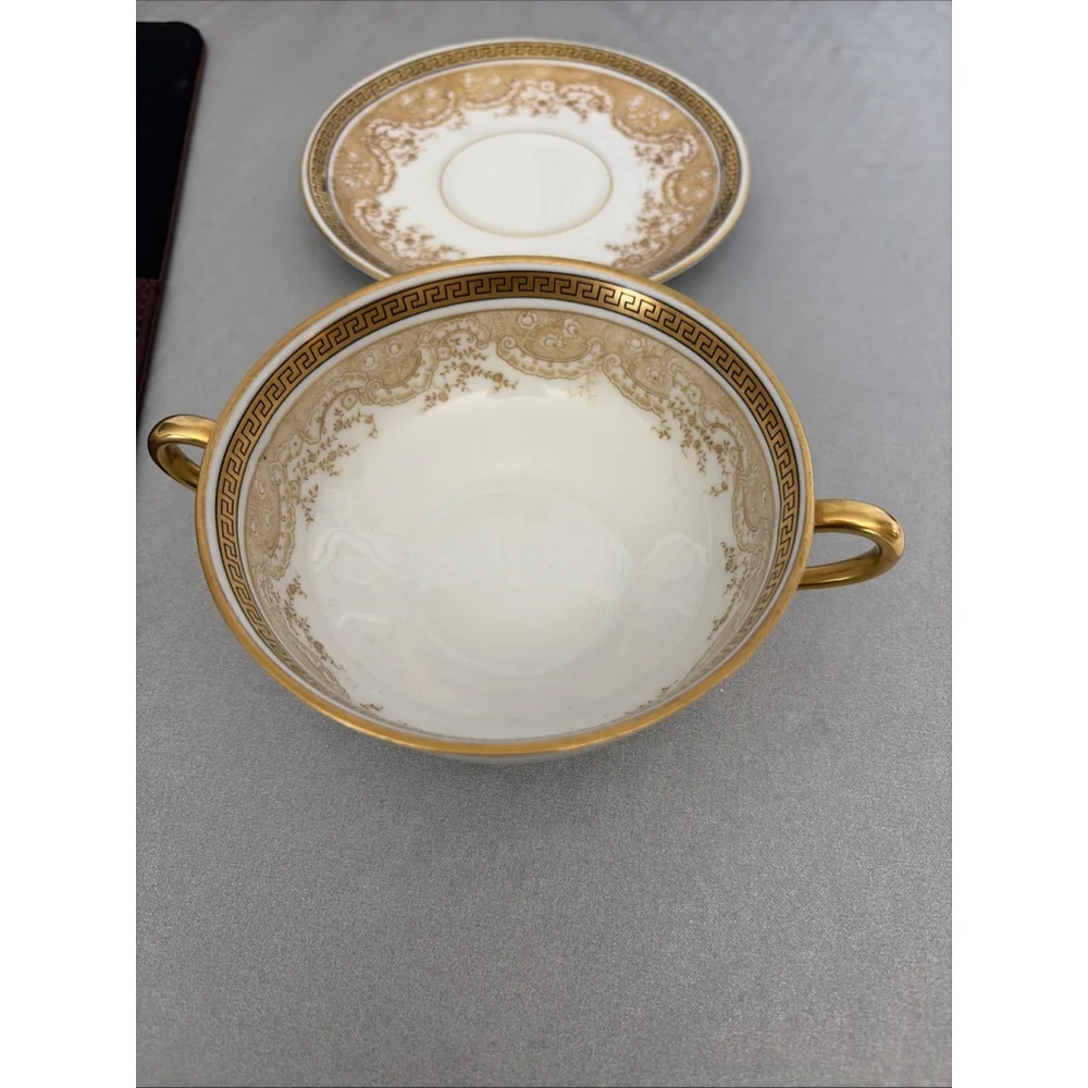 Royal Bayreuth Discontinued Chantily Flat Porcelain Cream Soup Bowl and Saucer